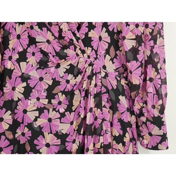 NWT Kate Spade Floral Chiffon Midi Dress Pink Black 4 - Picture 6 of 9